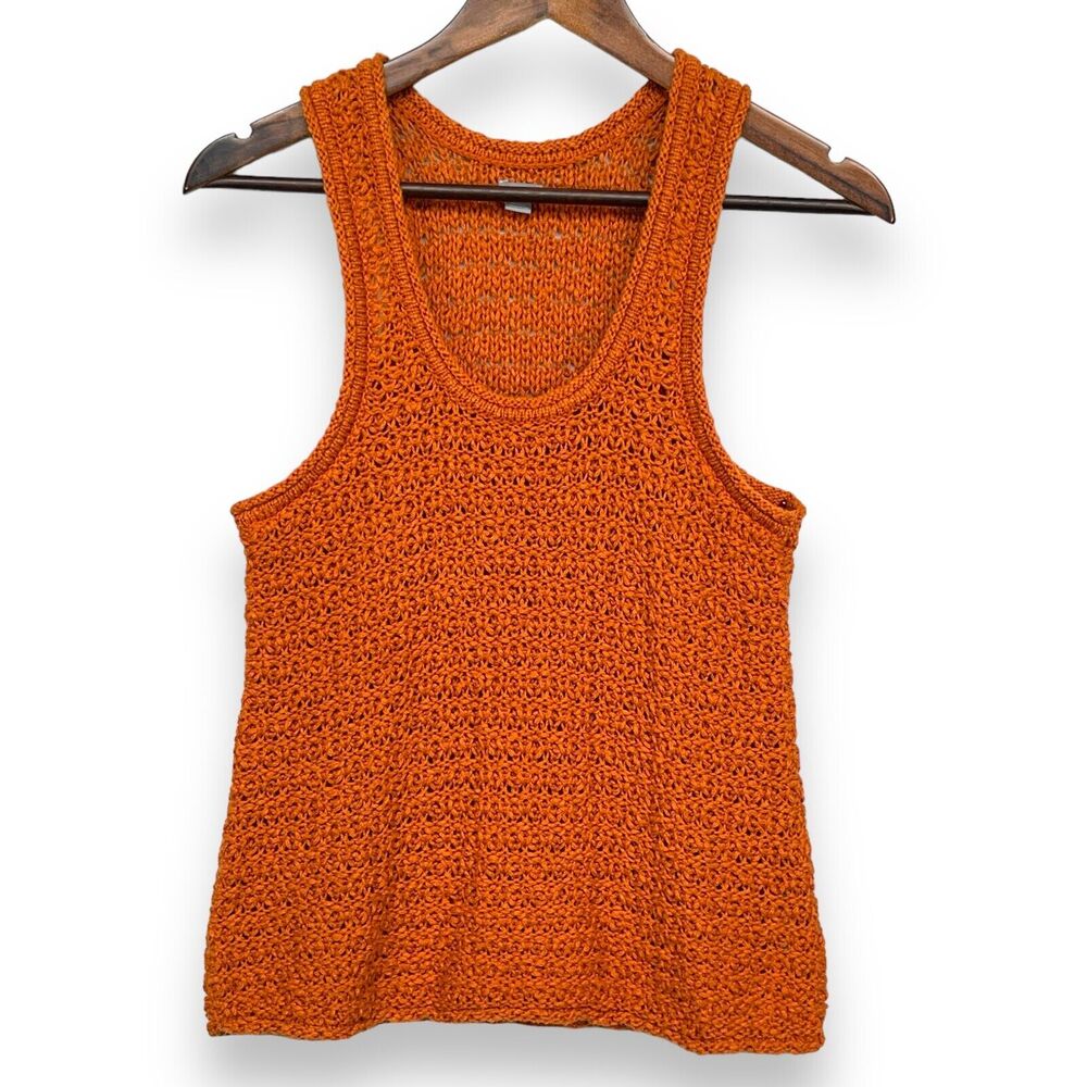 Aerie Crochet Tank Top Women Size M‎ Burnt Orange Scoop Neck Breathable